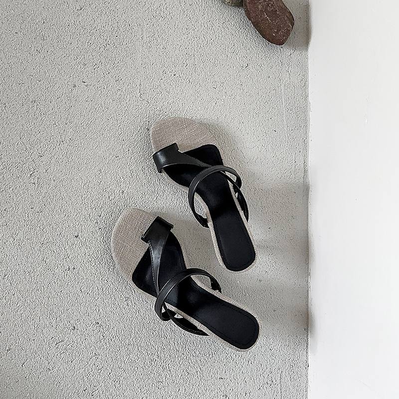 Krazing Pot Sheepskin Mules Summer Size 40 Flip Flops European Design Slip on Thin High Heels Women Peep Toe Sandals