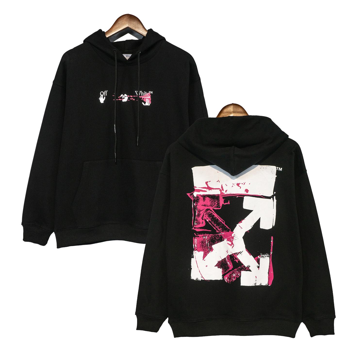 

5851 Off-White 2025 Autumn and Winter New OFF Irregular Arrow Hand-painted Graffiti Men s and Women s Hooded Sweatshirt L чорний