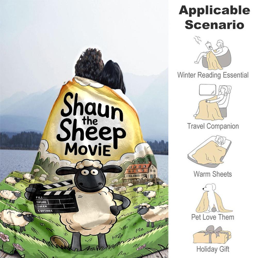 1pc Sheep Shaun Outdoor Blanket Lightweight Flannel, Soft & Warm, All-Season Use for Sofa, Outdoor, Camping, Living Room, Office081