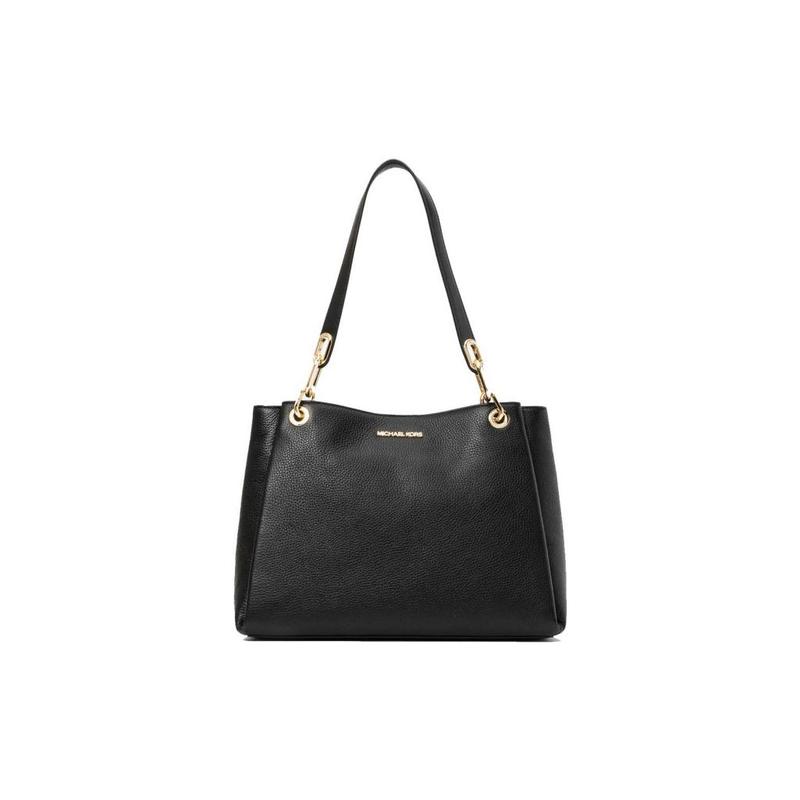 Michael Kors Logo Solid Color Leather Hand Shoulder Bag Women's Black