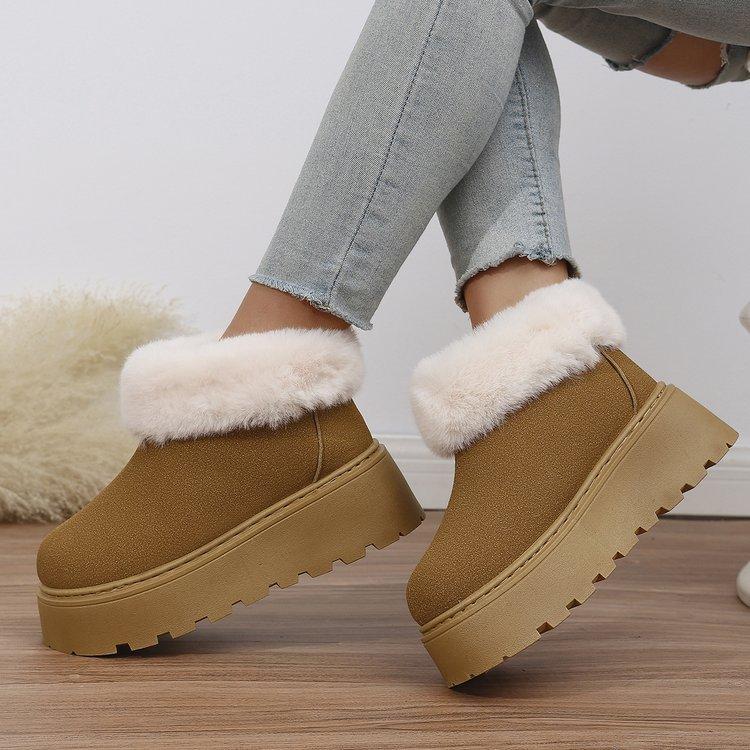 Large Size Thick-soled Snow Boots for Women's Autumn and Winter New Flipped Plush Thickened Warm Snow Boots for Women