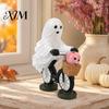 Decorative Tabletop Halloween Statue Ghost Riding Bicycle Resin Figurine, Spooky Desk Shelf Decor for Unique Holiday Gift Friends Home Entryway,
