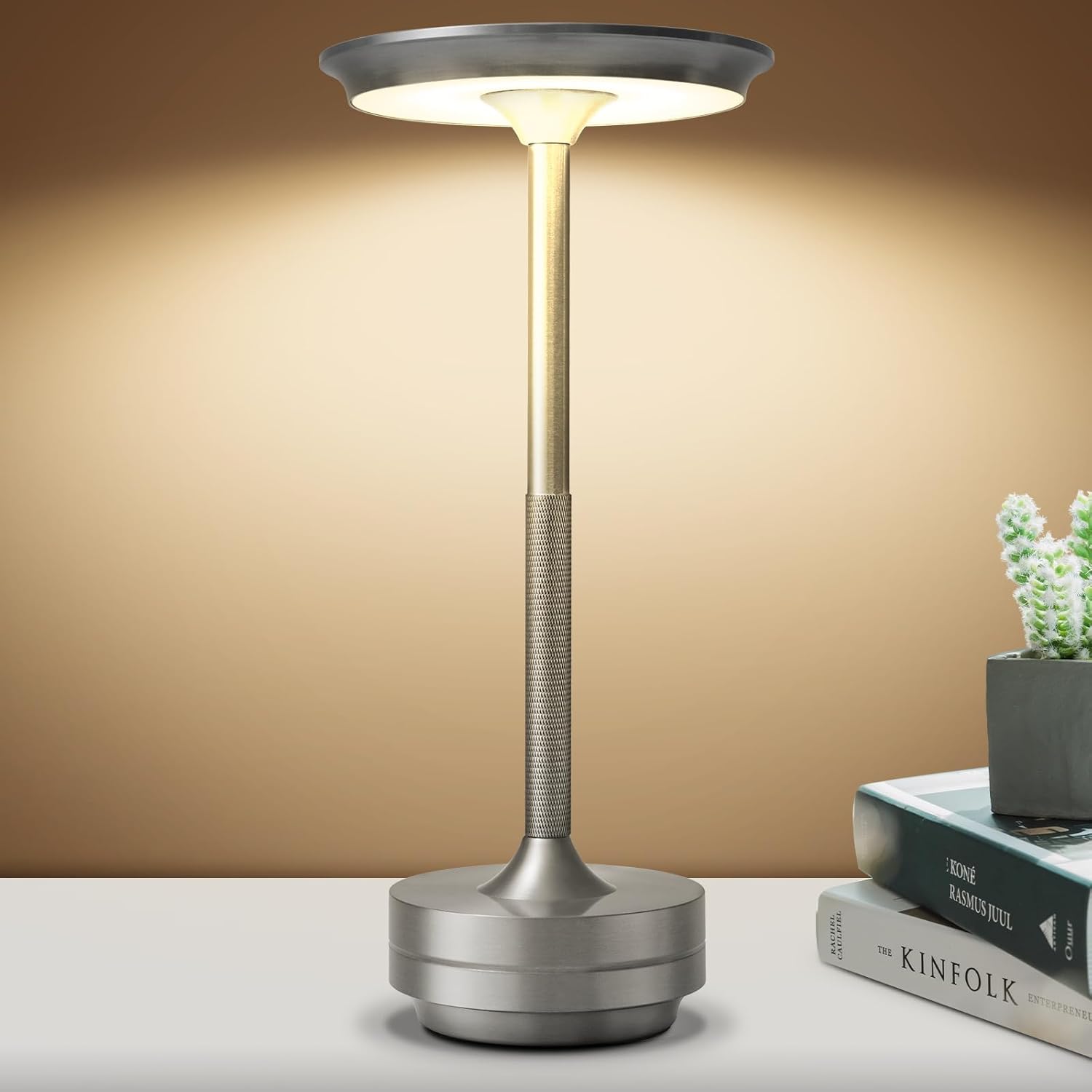 

Aluminum Alloy LED Lamp Night Light Infinitely Dimmable Atmosphere Retro Portable Cordless Rechargeable Touch Desk Lamp For Bar серебряный