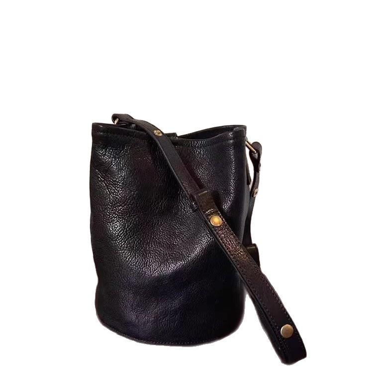 Retro Fashion Literary Soft Leather Bucket Tote Bag Niche Commuting Going Out Daily Shopping Large Capacity Underarm Bag
