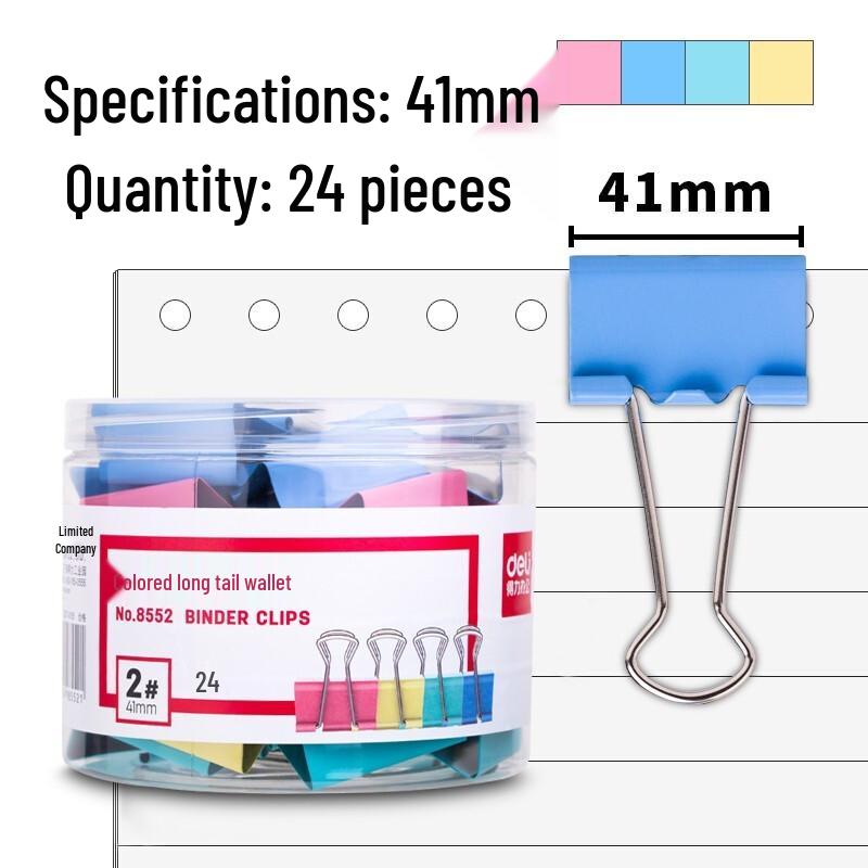 Deli 41mm Assorted Color Metal Binder Clips
