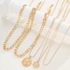 5 Pcs Vintage Punk Coin Pendant Necklace Set for Women Men Fashion Hip Hop Multilayer Thick Chain Necklace Daily Jewelry Gift