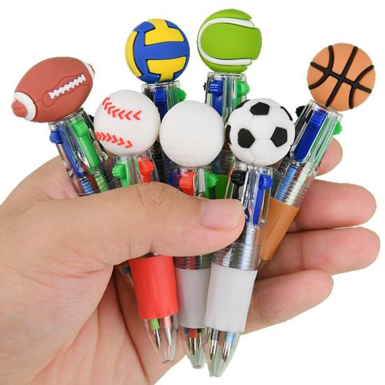 2Pcs Retractable Ballpoint Pen Cartoon Sports Ball 4-Color Mini Journal Pen with Football Basketball