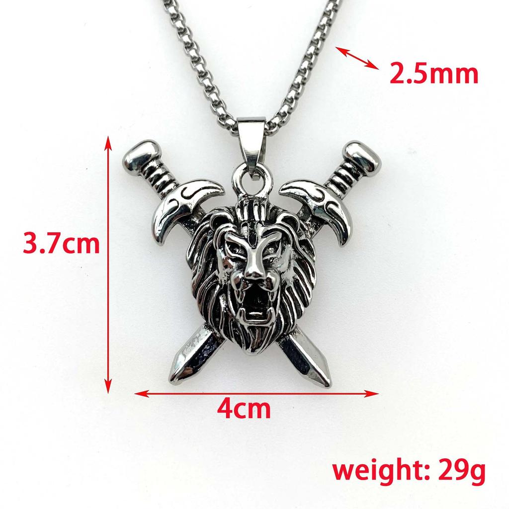 Necklace Retro Men's Ax Lion Non-fading Punk Pendant