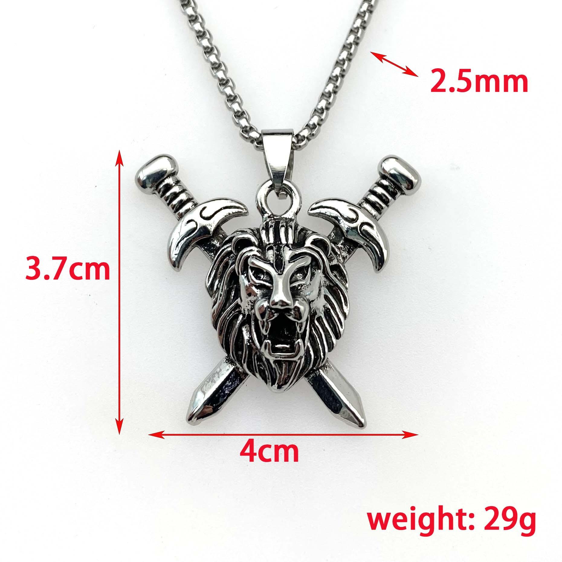 Double Sword Lion Head Pendant Necklace Men s Personalized Retro Punk Necklace Gift