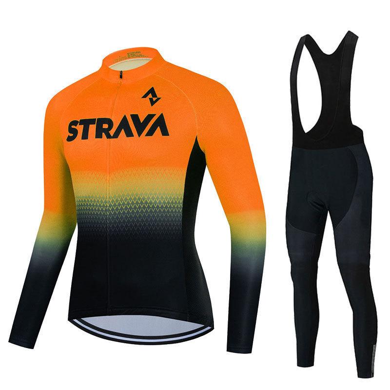 Best-selling STRAVA long-sleeve cycling jersey set, cross-border fleet edition, quick-dry breathable straps with drawable designs