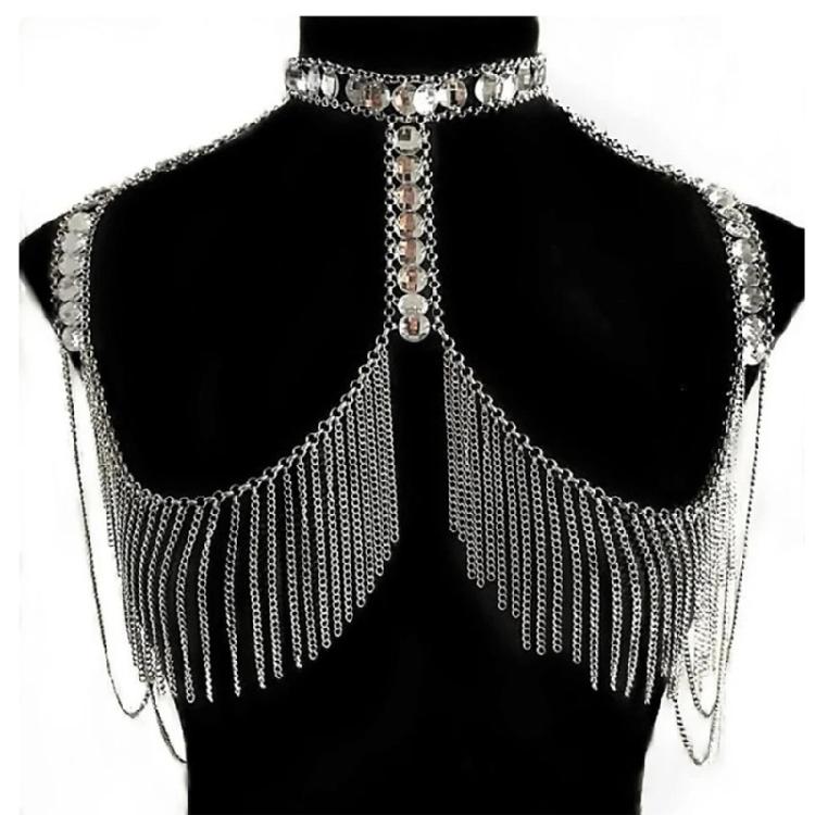 Trendy Stylish Rhinestones Shoulder Necklace Multitiered Body Chain Jewelry Accessory for Fashionable Women Ladies