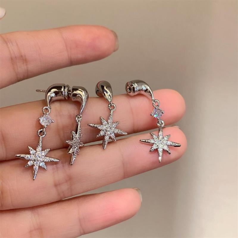 Shiny Zircon Eight-Star Earrings Unique Design Luxury Feel Personality  Versatile Jewelry Ear Decor