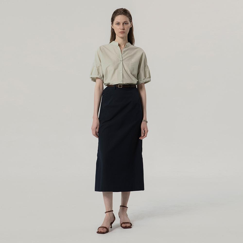 Mommet Paper Button Slit Skirt Navy