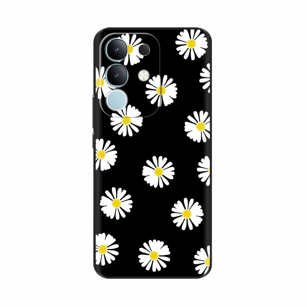 For Vivo Y29 4G Black Back Cover Fashion Flower Butterfly Painting Case Soft TPU Silicone Fundas For Vivo Y29 4G Protect Cover