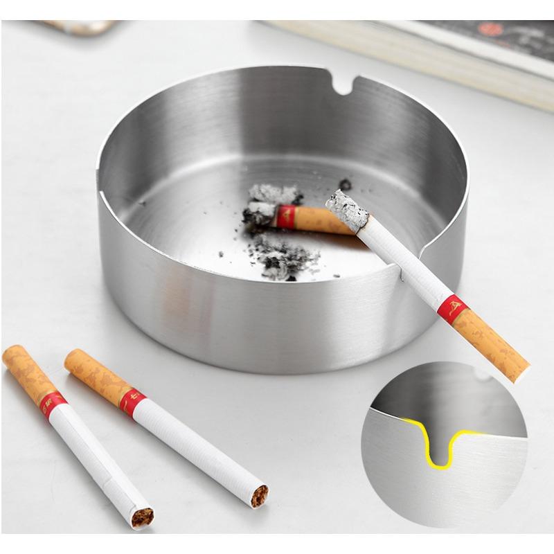 1pc 14cm Car Windproof Stainless Steel Ashtray U-Shaped Groove Thick And Durable Placed Steadily Drop Resistant Easy To Clean
