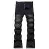 Punk Retro Blue Ripped Slim Fit Printed Men's Jeans