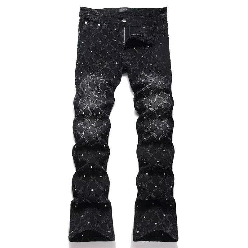 Punk Retro Blue Ripped Slim Fit Printed Men's Jeans