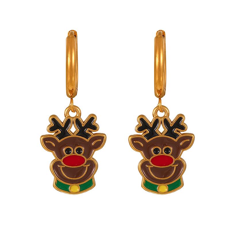 European & American Reindeer Christmas Tree Pendant Cute Alloy Bell Sock Ear Cuffs for Women