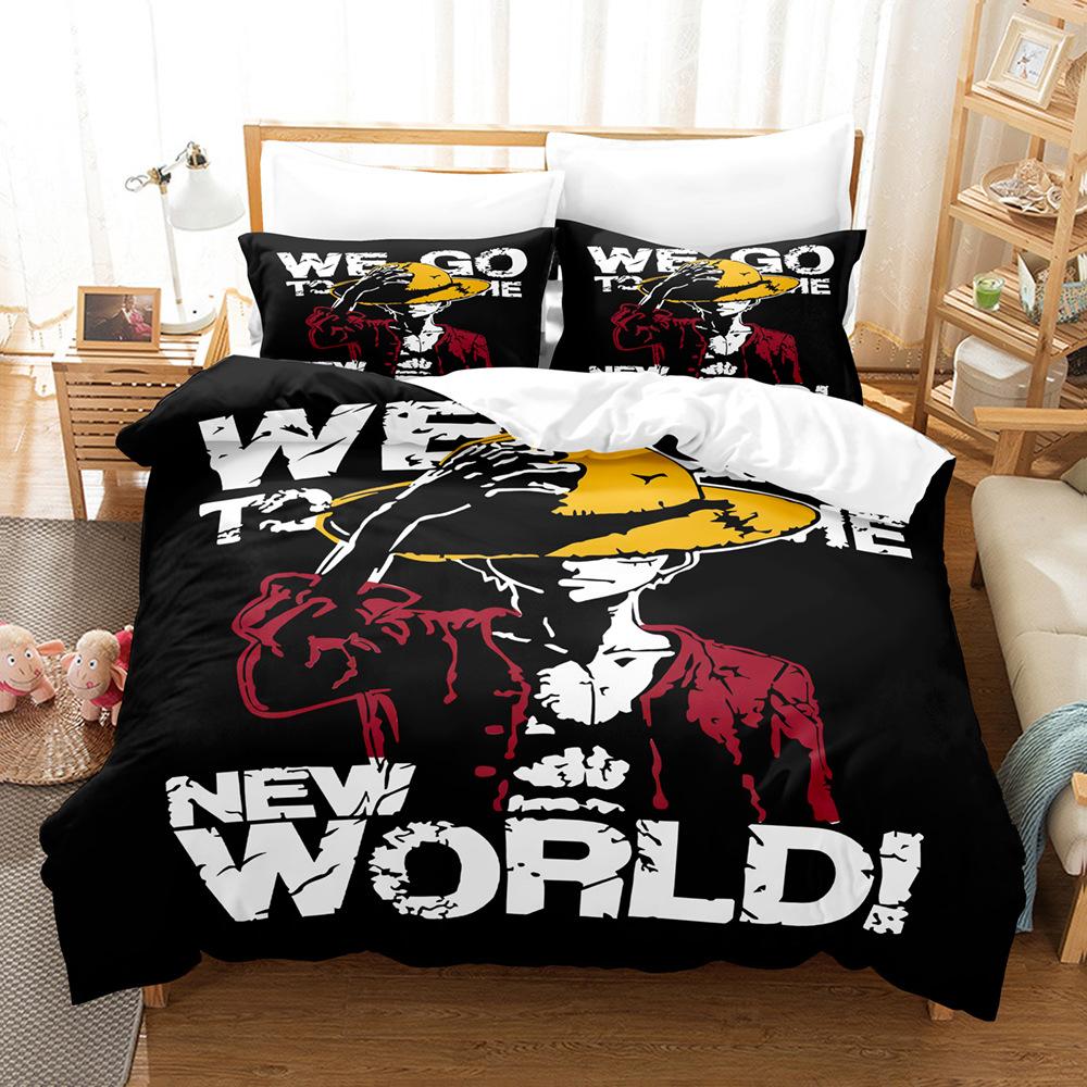 Bedding Three-Piece Set 3D Digital Printing Cartoon One Piece Luffy Series Polyester Abrasive Quilt Cover