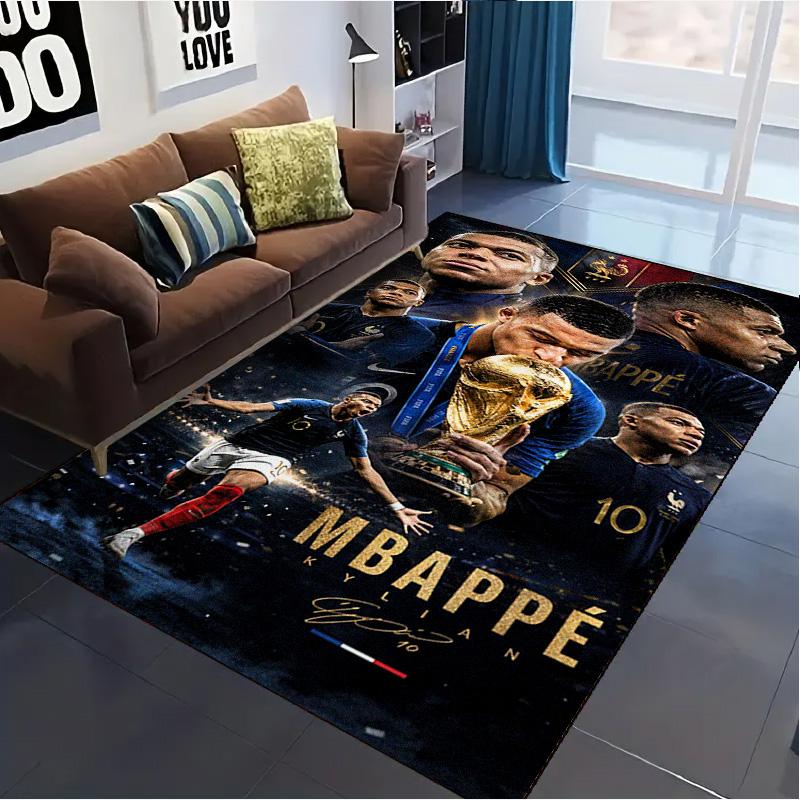 Mbappé Teppich für Wohnzimmer Schlafzimmer Zuhause Sofadekoration, Rutschfeste Bodenmatte für Kinder