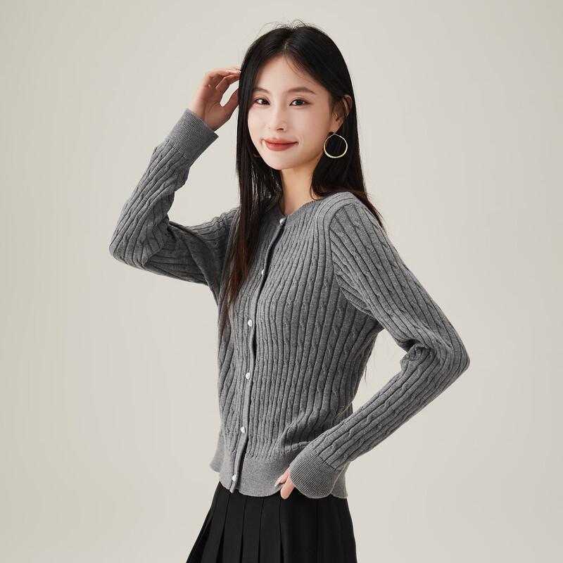SOFSIL Women s Cable Knit Round Neck Cardigan M