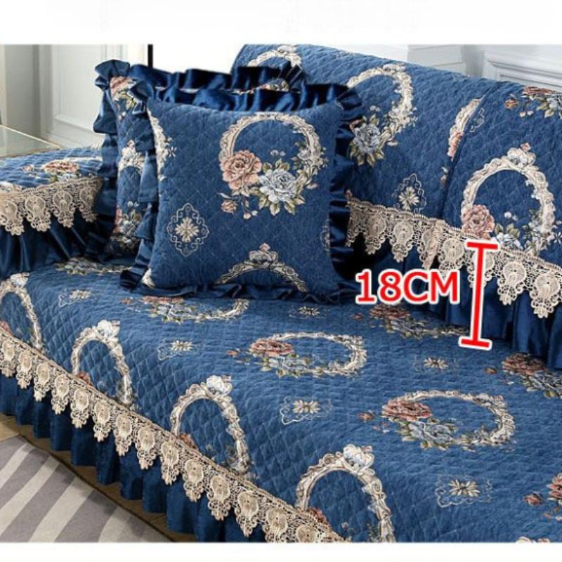 Luxuriöses Chenille Sofakissen Europäischer Stil Große Blumenspitze Rutschfeste Sitzmatte Winter Vollständige Abdeckung Sofabezug aus Massivholz