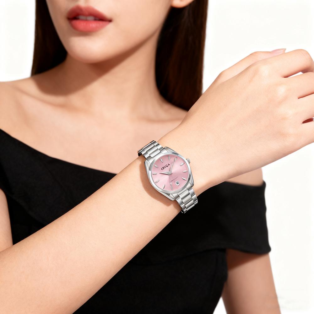 Luxury Women's Watch 34mm Fashionable Stainless Steel Rhinestone Pink Minimalist Girl Clock Outdoor Travel Women Wrist Watches