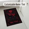 Roses Theme Soft Crystal Velvet Rug Custom Name & Text Print Non Slip Floor Rug for Bedroom Living Room