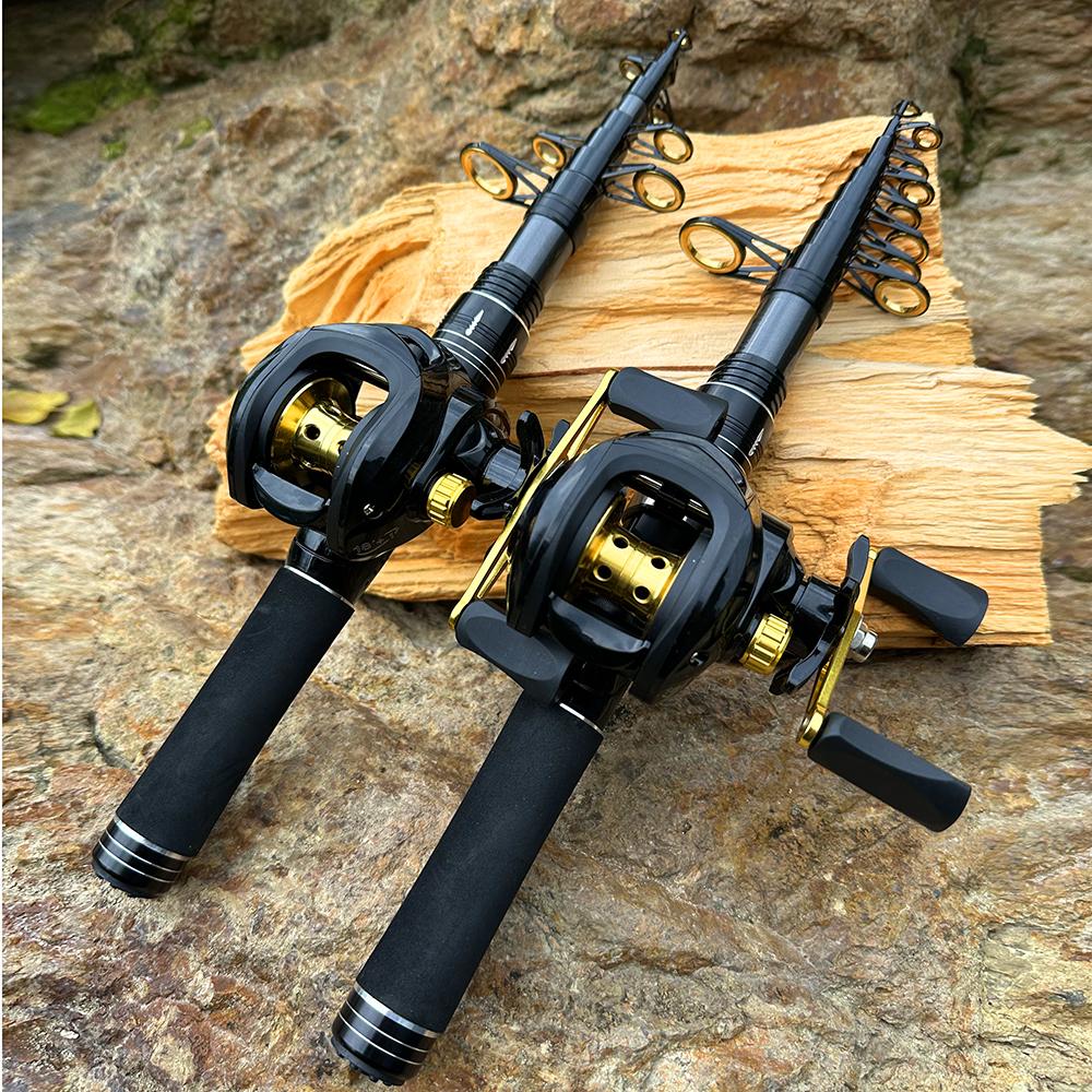 Fishing Rod, Bait Reel Set Telescopic spinning rod with reel, gear ratio 7.2:1, 18+1 bb, foldable design, for predatory fish, right/left-handed use
