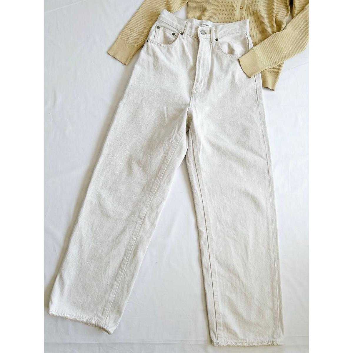 MOUSSY White Denim Loose Damaged Jeans White S