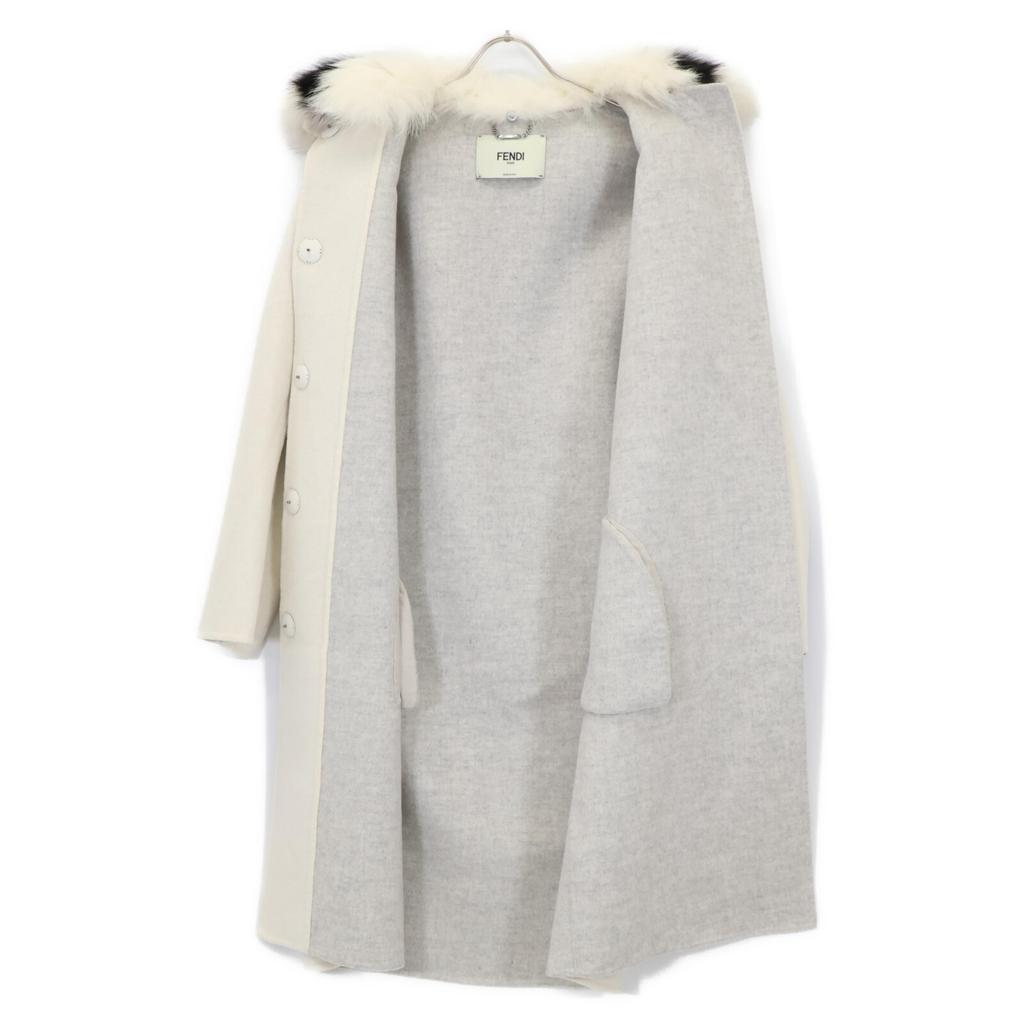 FENDI [Good condition/domestic regular] FFP13314XF0502 100% cashmere with fox fur collar coat 36 IvoryUsed