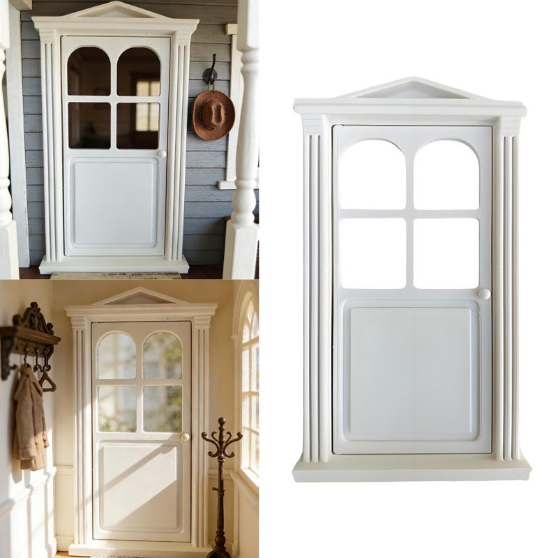 Retro Style 1/12 Scale Dollhouses Bathroom Classical Door Bathroom For DIY Room Decorations