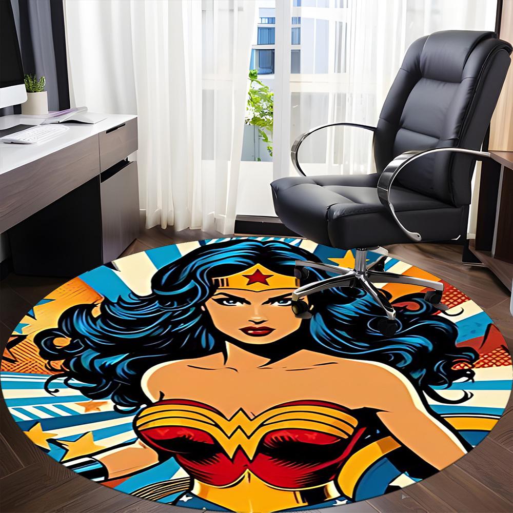 1pc Wonder Woman Office Round Area Rug, Under Office Chairs Bedroom Living Room Home Decor, Room Deco, Available In Various Sizes