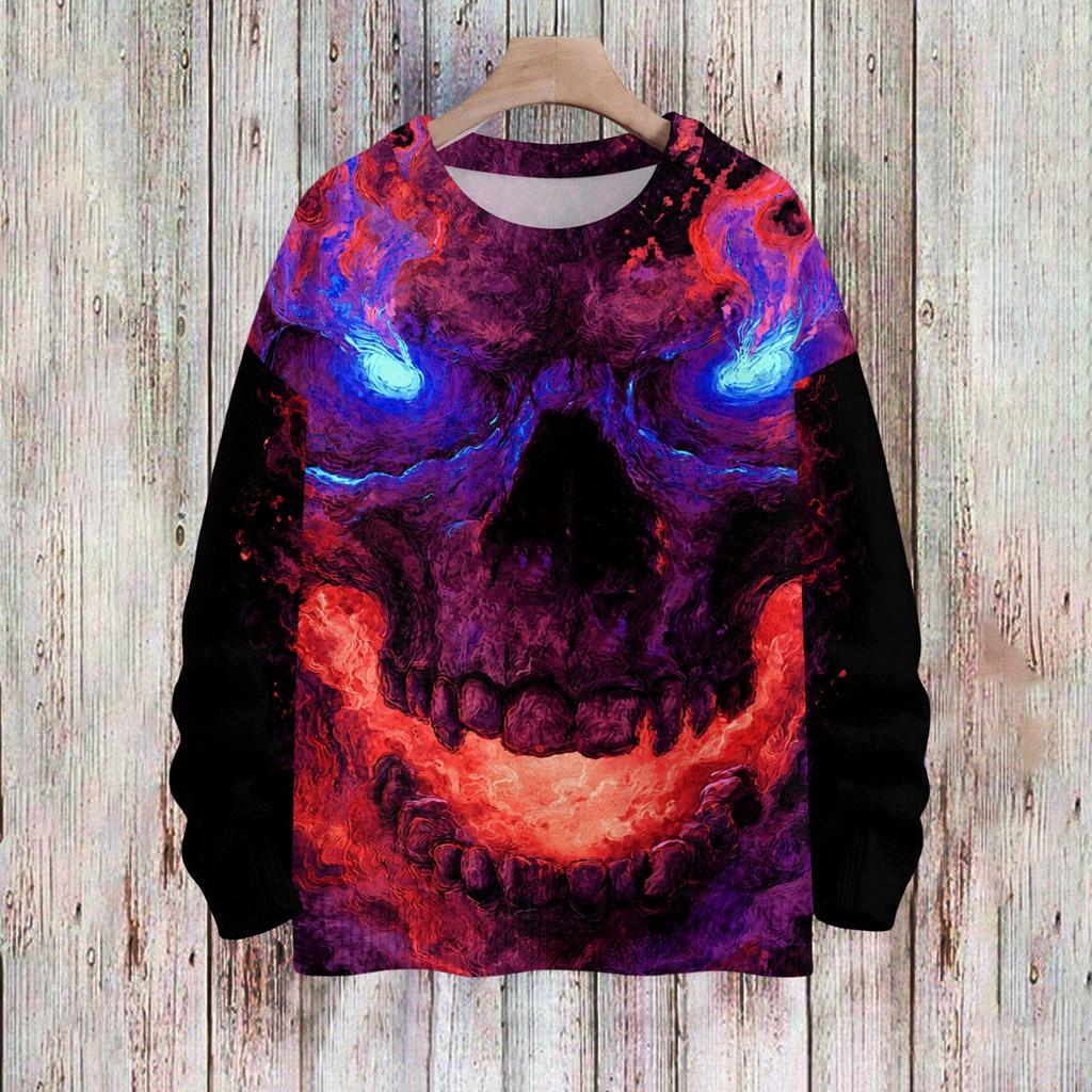 Women's Halloween Print Knit Sweater Long Sleeve Round Neck Casual Pullover