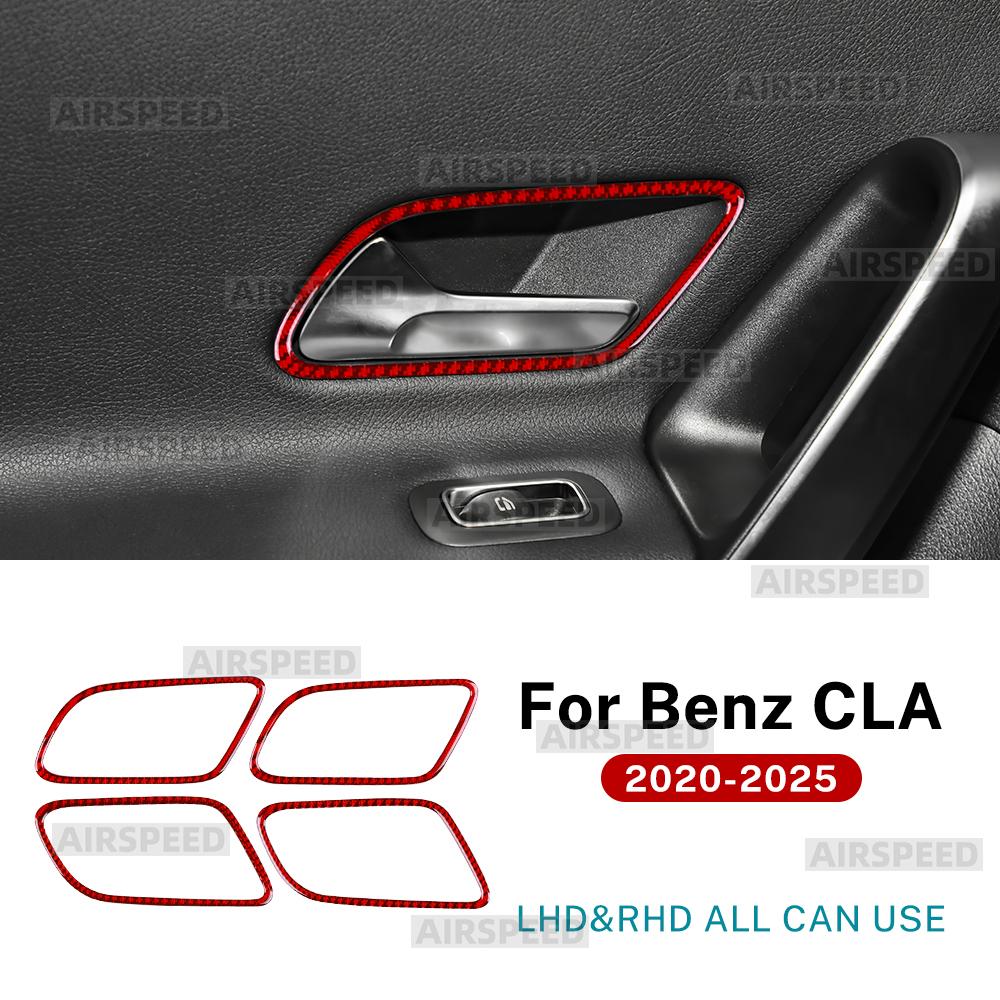 Real Soft Carbon Fiber Trim Sticker For Mercedes Benz A CLA Class W177 W118 C118 2020-2025 2025 Car Inner Door Handle Frame