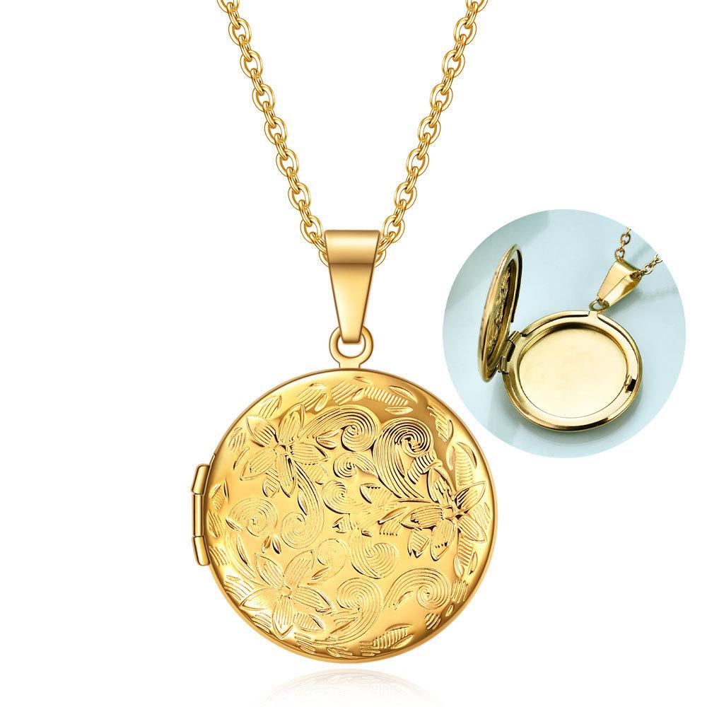 Collana con Ciondolo Scatola Portafoto Rotonda Amore Europeo e Americano Apribile Laser per Donne