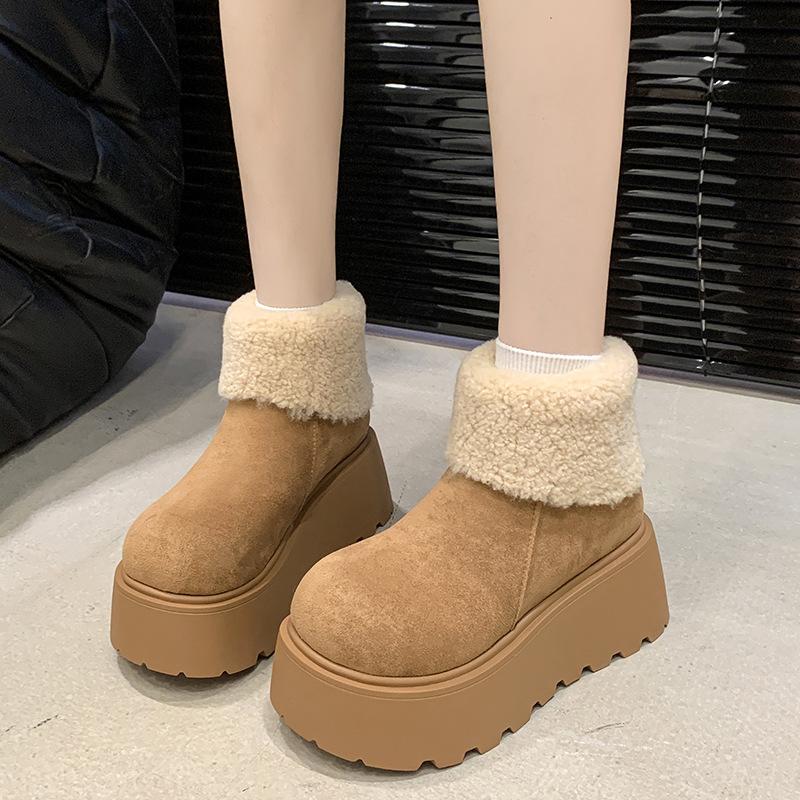 Women's Fur One Thick Bottom Heightening Winter Lightweight Padded Warm Snow Boots Non-slip Wear Casual Sports Cotton Shoes