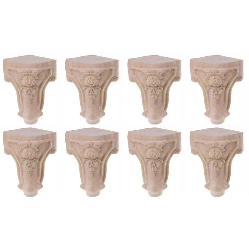 4/8pc Wooden Furniture Legs Replacement Feet Solid Wood Flower Carved TV Cabinet Sofa Couch Chair Ottoman Coffee Table Seat Feet