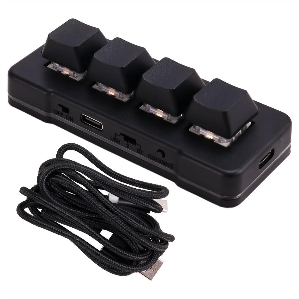 MK424BT 4-Key Mini Customized Keyboard with Mechanical Blue Switch Bluetooth+Usb Connection for Office Game Multimedia A