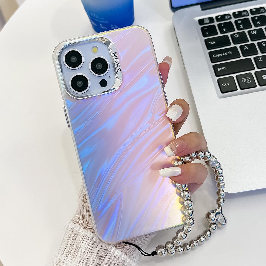 Summer Electroplating Laser for Apple 16E Phone Case for IPhone 15promax with Pearl Bracelet Colorful Case