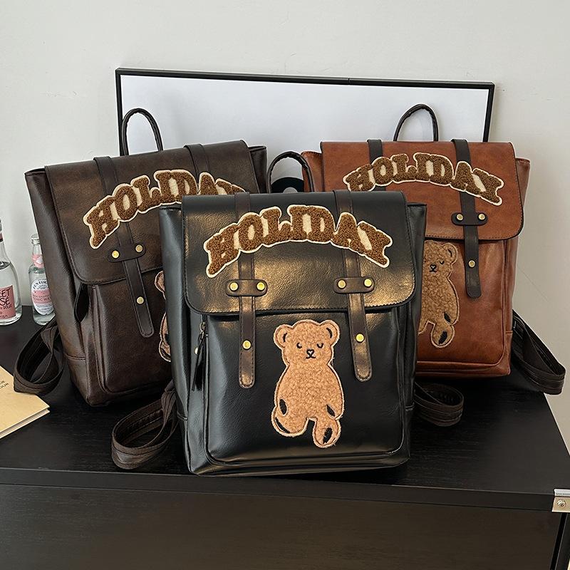 Schultasche Nischendesign Bärenrucksack 1011 Herbst Neu Niedliche Buchstaben Amerikanischer Retro Große Kapazität Schultasche