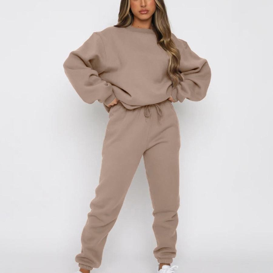 Spring/Autumn Solid Color Crew Neck Pullover Long Pants Women's Fashion Casual Long Sleeve Hoodie Set