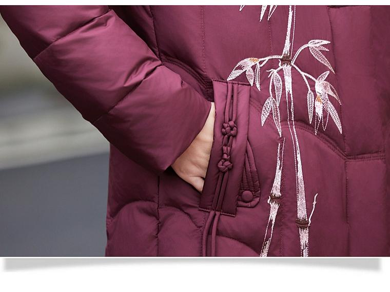 2025 Bestickter Kapuzen-Baumwollmantel Überknie - Winterstil für Mittelalte und Ältere