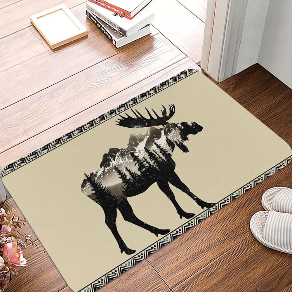 Wood Deer Print Doormat Non-Slip Rugs for Living Room Bedroom Kitchen Laundry Mat Machine Washable Home Decor Carpet