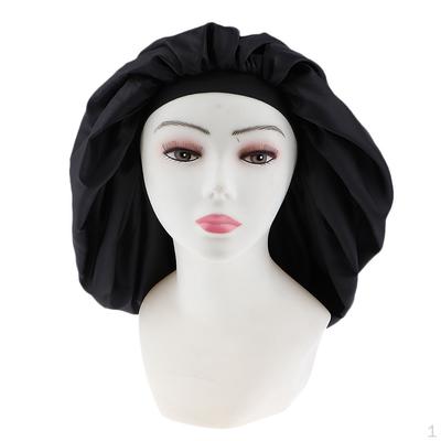 Satin Bonnet-Premium, 45cm Sleep Bonnet Cap, Double Layered, Reversible, Black, Elastic Cap