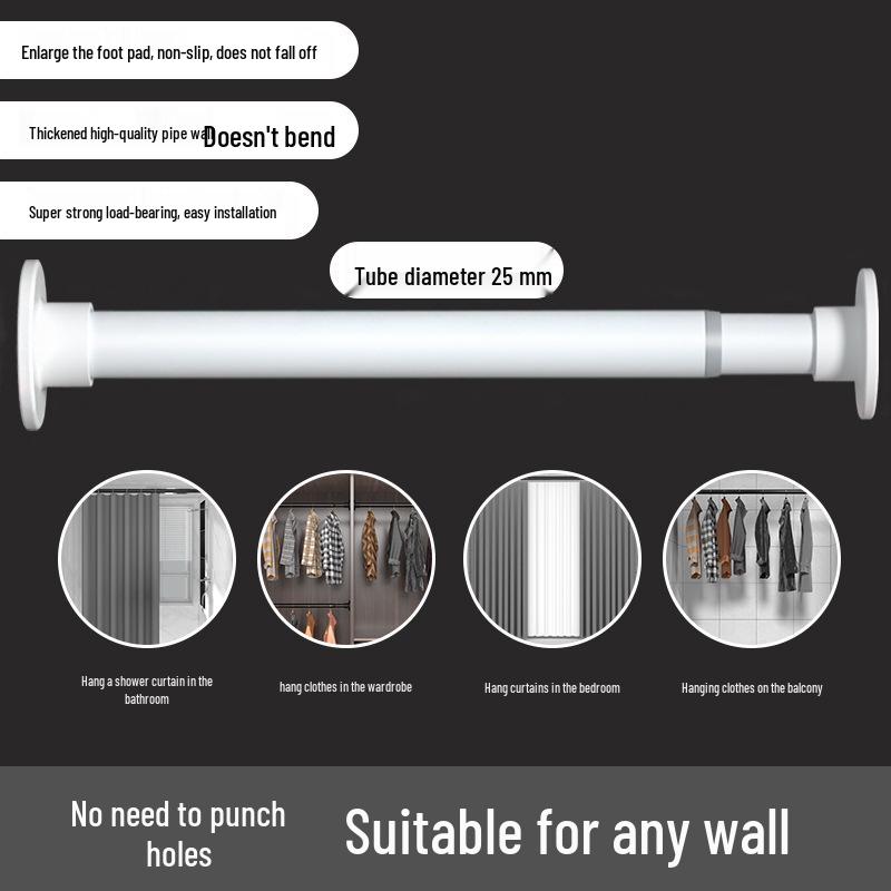 Nastavitelná teleskopická tyč bez vrtání pro sprchové závěsy, věšení oblečení, sušení na balkoně a organizaci šatní skříně