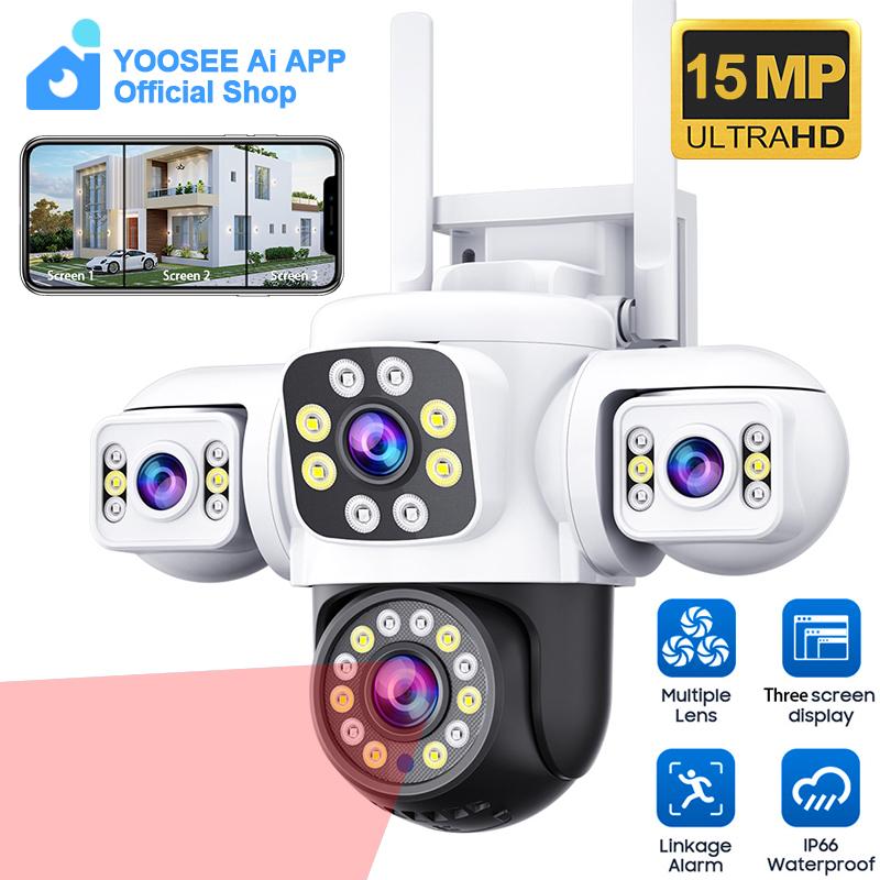 YOOSEE Ai APP Triple-lens Camera HD 15MP WIFI Outdoor Camera Waterproof Mobile Tracking IP CCVT Two-way Talk
