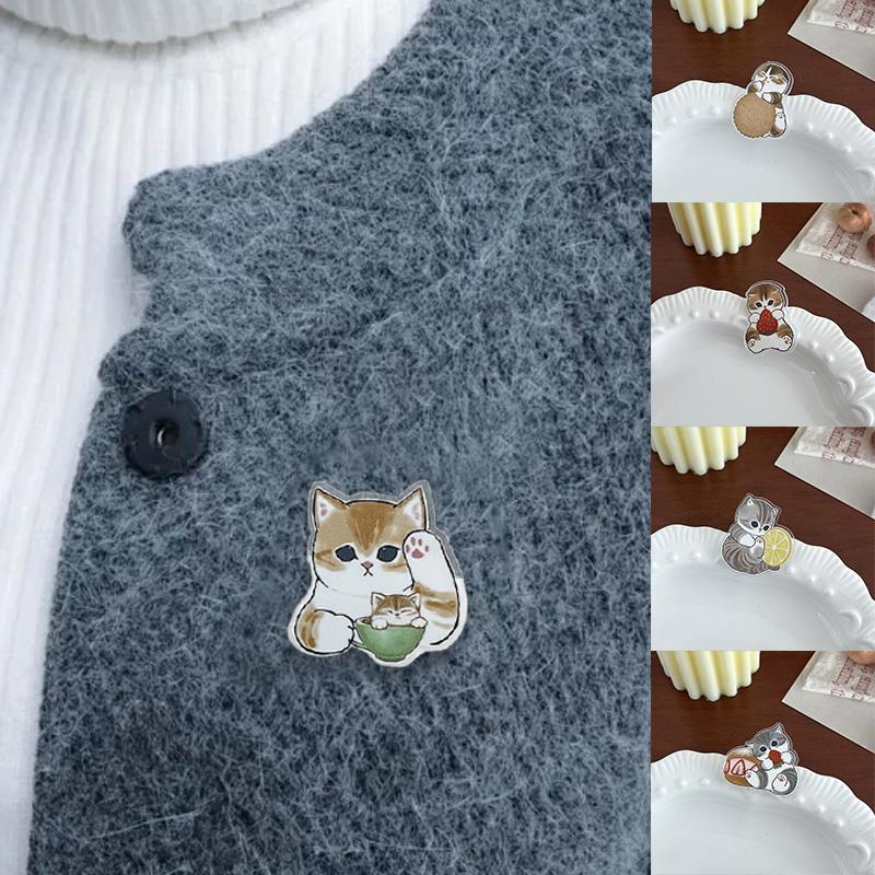 1Pc Acrylic Exquisite Bag Pin Petite Badge Cartoon Cat Brooch