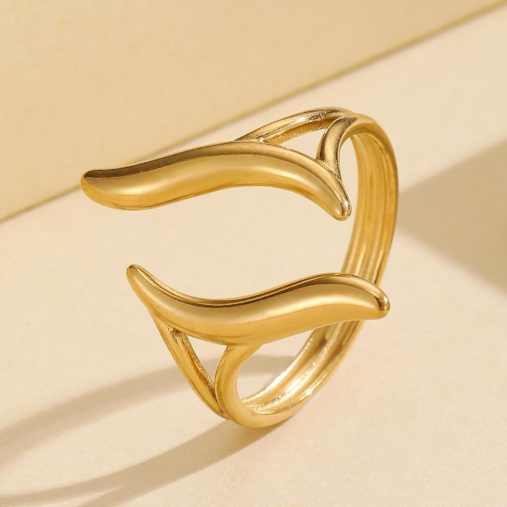 18K Gold-Plated Stainless Steel Geometric Ring: European & American Modern Style