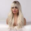 ALAN EATON Long Womens Wigs with Bangs Ombre Brown Platinum Blonde Wigs Side Part Synthetic Wavy Wigs for African American Women